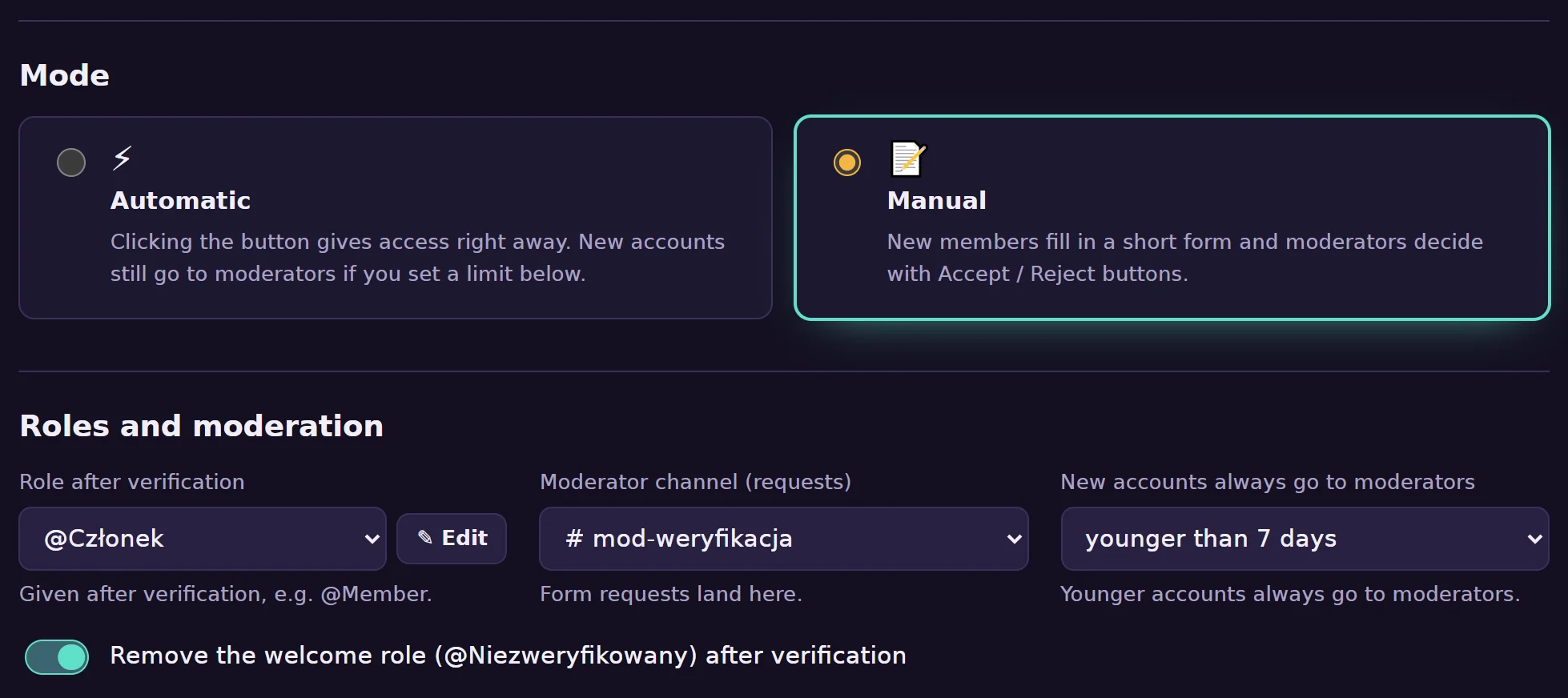 Verification settings in the DogMate dashboard